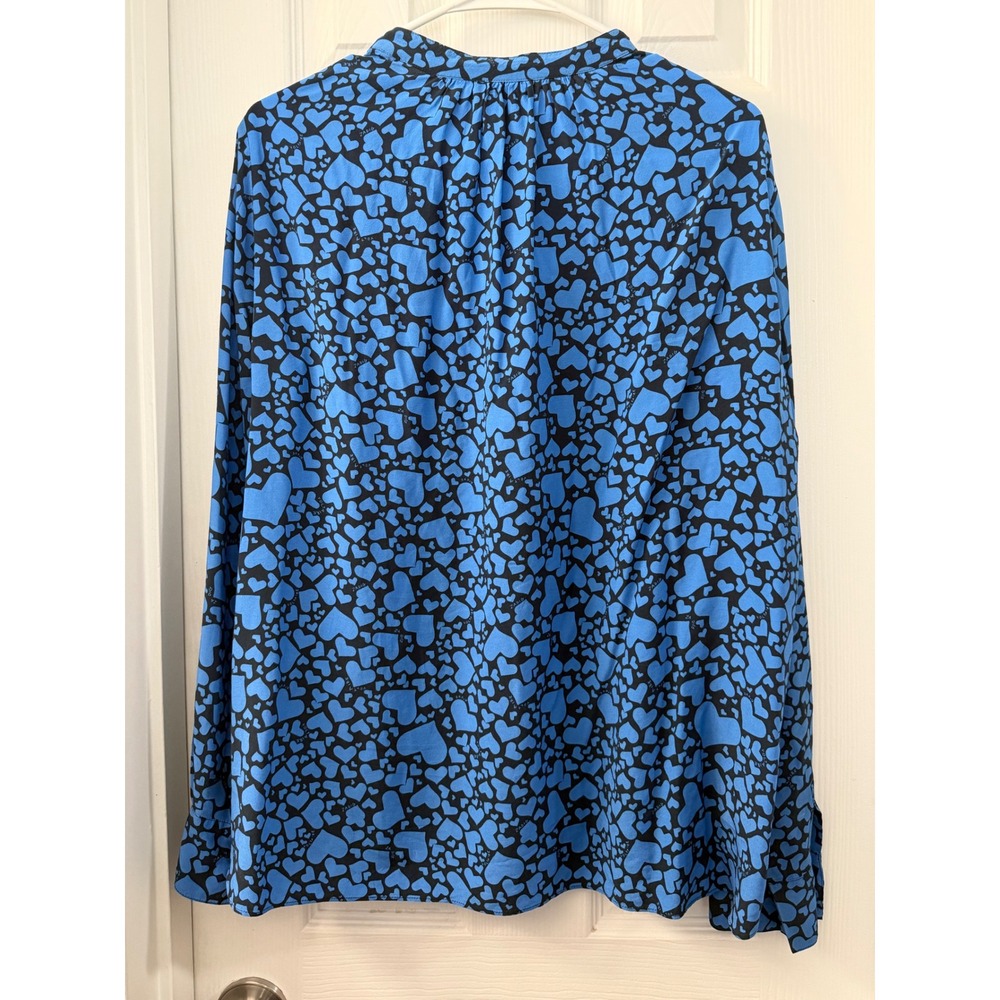 Zadig & Voltaire Blue Heart Print V-Neck Long Sleeve Blouse Top Women Medium - Picture 4 of 5